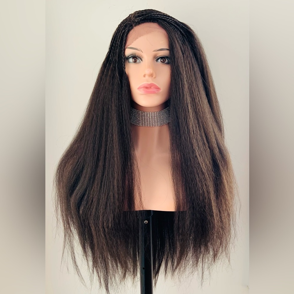 “It’s a Wig” Long Brown Synthetic Lace Front Wig Braided at the Crown - NWT!
